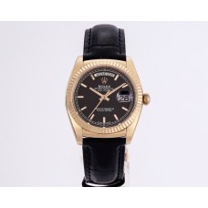 Day-Date 36 Black Dial in Rose Gold on Leather Strap
