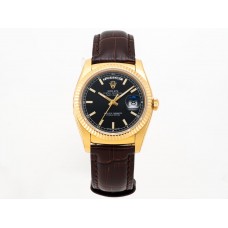 Day-Date 36 Black Dial in Yellow Gold on Leather Strap