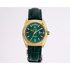Day-Date 36 Green Dial in Yellow Gold on Leather Strap