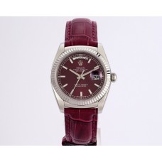 Day-Date 36 Red Dial in White Gold on Leather Strap