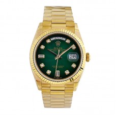 Daydate 36 128238 Green Dial with Diamond Markers in Yellow Gold