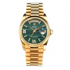 Daydate 36 128238 Malachite Diamond Roman Dial in Yellow Gold