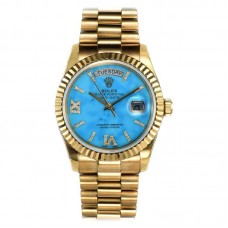 Daydate 36 128238 Turquoise Diamond Roman Dial in Yellow Gold