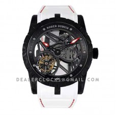 Excalibur Carbon Flying Tourbillon on White Rubber Strap with Red Stitching