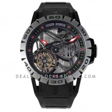 Excalibur Spider Skeleton Flying Tourbillon in Titanium with Black Rubber Strap