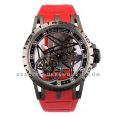 Excalibur Spider Skeleton Flying Tourbillon with Red Rubber Strap