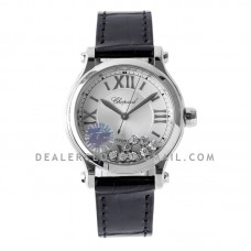 Happy Sport Automatic 33mm White Dial in Steel on Black Leather Strap