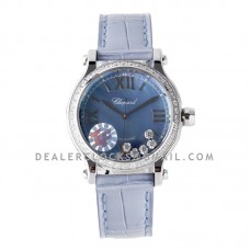 Happy Sport Automatic 33mm Blue MOP Dial with Diamond Bezel in Steel on Blue Leather Strap