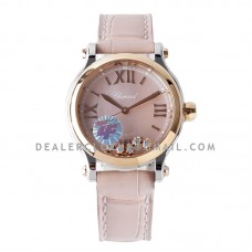 Happy Sport Automatic 33mm Pink MOP Dial in Steel/Rose Gold on Pink Leather Strap