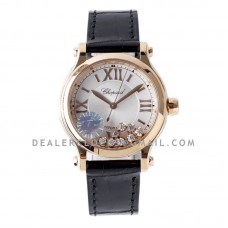 Happy Sport Automatic 33mm White Dial in Rose Gold on Black Leather Strap
