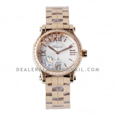 Happy Sport Automatic 33mm White Dial with Diamond Bezel in Rose Gold
