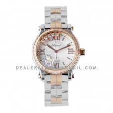 Happy Sport Automatic 33mm White Dial with Diamond Bezel in Steel/Rose Gold