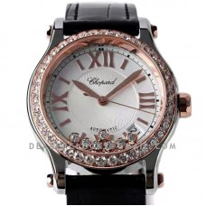 Happy Sport Automatic Black with Diamond Bezel in Rose Gold
