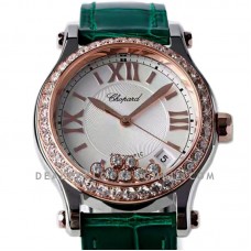 Happy Sport Automatic Green with Diamond Bezel in Rose Gold