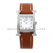 Heure H 21mm MOP Dial in Steel with Diamond Bezel on Brown Espom Leather Strap