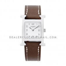 Heure H 21mm White Dial in Steel on Brown Leather Strap