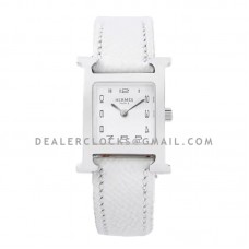 Heure H 21mm White Dial in Steel on White Epsom Leather Strap