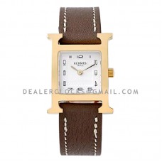 Heure H 21mm White Dial in Yellow Gold on Brown Leather Strap
