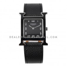 Heure H 26mm Black Dial in PVD on Black Leather Strap