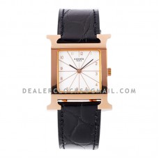 Heure H 26mm Circa 2000 White Dial in Rose Gold on Black Leather Strap