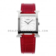 Heure H 26mm Circa 2000 White Dial in Steel on Red Leather Strap