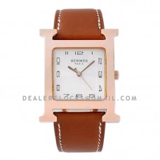 Heure H 26mm White Dial in Rose Gold on Brown Leather Strap Heure H 26mm White Dial in Rose Gold on Brown Leather Strap