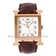Heure H 32mm White Dial in Rose Gold on Brown Alligator Strap Heure H 32mm White Dial in Rose Gold on Brown Alligator Strap