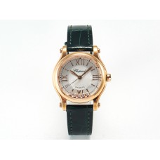 Happy Sports 30MM YF RG White Dial on Green Leather Strap A2892