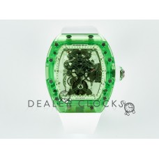 RM56-01 Green Transparent Tourbillon RMF Best Edition Skeleton Dial on White Rubber Strap