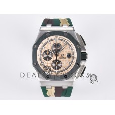 Royal Oak Offshore 44mm SS TKF 1:1 Best Edition Cream Dial on Green Camou Rubber Strap A3126