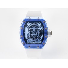 RM52-01 Blue Transparent Tourbillon MSF Best Edition Skull Dial on White Rubber Strap