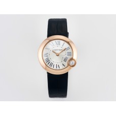 Ballon Blanc De Cartier 30mm RG DRF 1:1 Best Edition Silvered Texture Dial on Black Leather Strap Ronda Quartz