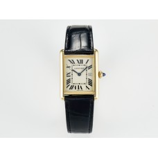 Tank Must Large YG 33.7mm DRF 1:1 Best Edition YG Dial on Black Leather Strap Swiss Quartz
