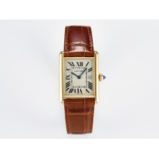 Tank Must Large YG 33.7mm DRF 1:1 Best Edition YG Dial on Brown Leather Strap Swiss Quartz