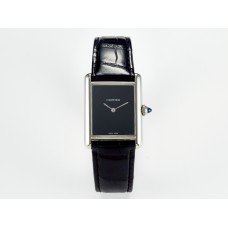 Tank Must Large SS 33.7mm DRF 1:1 Best Edition Black Dial on Black Leather Strap Swiss Quartz