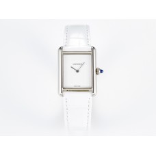 Tank Must Large SS 33.7mm DRF 1:1 Best Edition White Dial on White Leather Strap Swiss Quartz