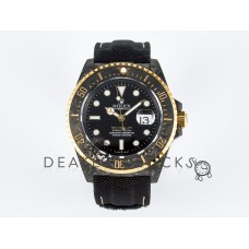 Sea Dweller 43mm Carbon DIWF Best Edition Black Dial YG Bezel on Black Nylon Strap A2824