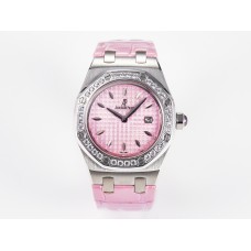 Royal Oak Offshore Ladies 33mm SS DRF Best Edition Pink Dial Diamonds Bezel on Pink Leather Strap ETA Quartz