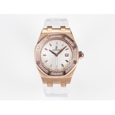 Royal Oak Offshore Ladies 33mm RG DRF Best Edition White Dial Diamonds Bezel on White Rubber Strap ETA Quartz