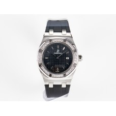 Royal Oak Offshore Ladies 33mm SS DRF Best Edition Black Dial Diamonds Bezel on Black Rubber Strap ETA Quartz