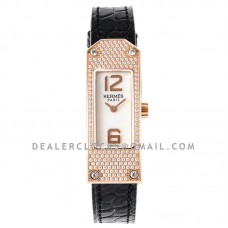 Kelly 2 White Dial in Rose Gold with Diamond Paved Bezel on Black Leather Strap Kelly 2 White Dial in Rose Gold with Diamond Paved Bezel on Black Leather Strap