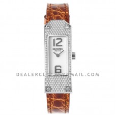 Kelly 2 White Dial in Steel with Diamond Paved Bezel on Brown Alligator Strap Kelly 2 White Dial in Steel with Diamond Paved Bezel on Brown Alligator Strap