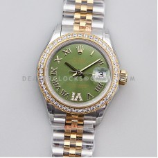 Ladies Datejust 279383RBR Green Dial with Diamond Bezel in Yellow Gold/Steel