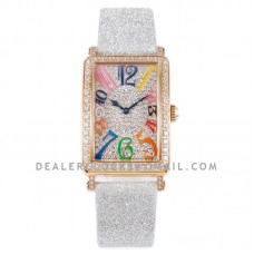 Long Island 952QZ Diamond Paved Dial in Rose Gold with Colour Markers on Grey Leather Strap