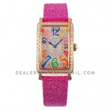 Long Island 952QZ Diamond Paved Dial in Rose Gold with Colour Markers on Pink Leather Strap