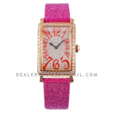 Long Island 952QZ Diamond Paved Dial in Rose Gold with Red Markers on Pink Leather Strap
