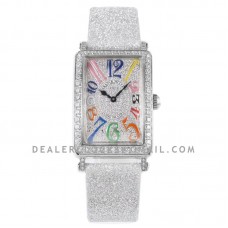 Long Island 952QZ Diamond Paved Dial with Colourful Markers on Grey Leather Strap