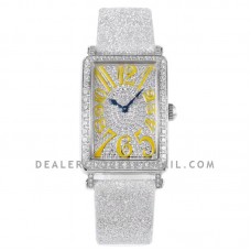 Long Island 952QZ Diamond Paved Dial with Yellow Markers on Leather Strap