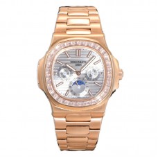 Nautilus 5740 White Dial with Diamond Bezel in Rose Gold