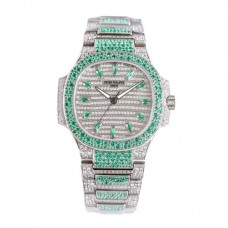 Nautilus 7118/1453G-001 Diamond Paved Dial with Green Diamond Markers in White Gold